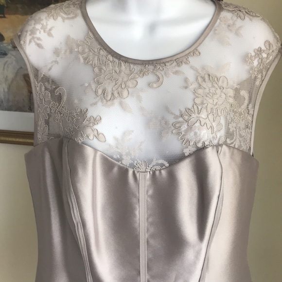 WHITE BY VERA WANG SILVER TAUPE DRESS SATIN / LACE Size 14 Prom-Wedding-Cruise - Picture 7 of 8